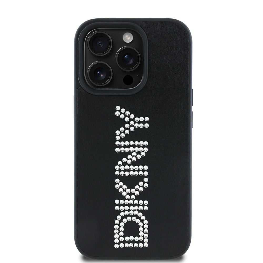 Apple iPhone 14 Pro Max Kılıf DKNY Orjinal Lisanslı Taşlı DKNY Yazılı Metalik Rhinestones PU Deri Kapak