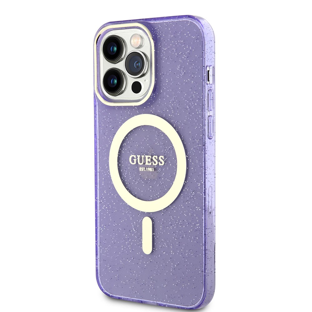Apple iPhone 14 Pro Max Kılıf GUESS M-safe Şarj Özellikli Glitter Kapak