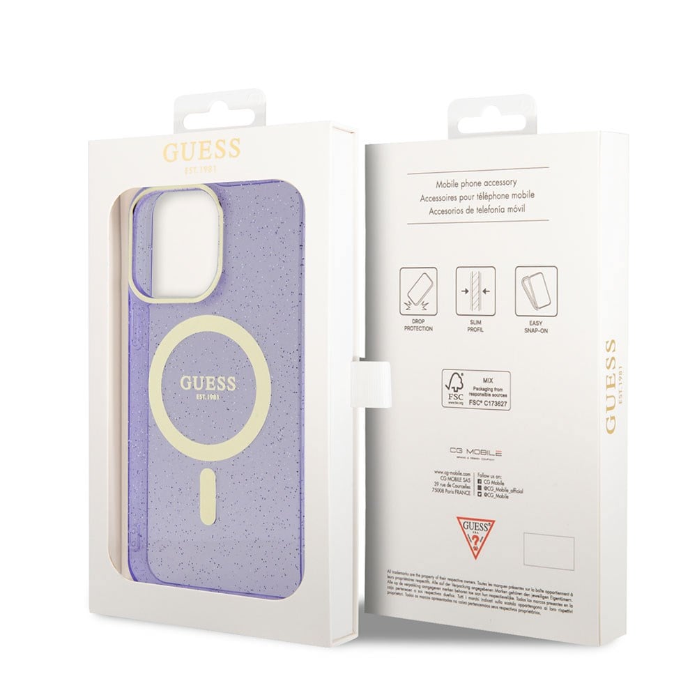 Apple iPhone 14 Pro Max Kılıf GUESS M-safe Şarj Özellikli Glitter Kapak