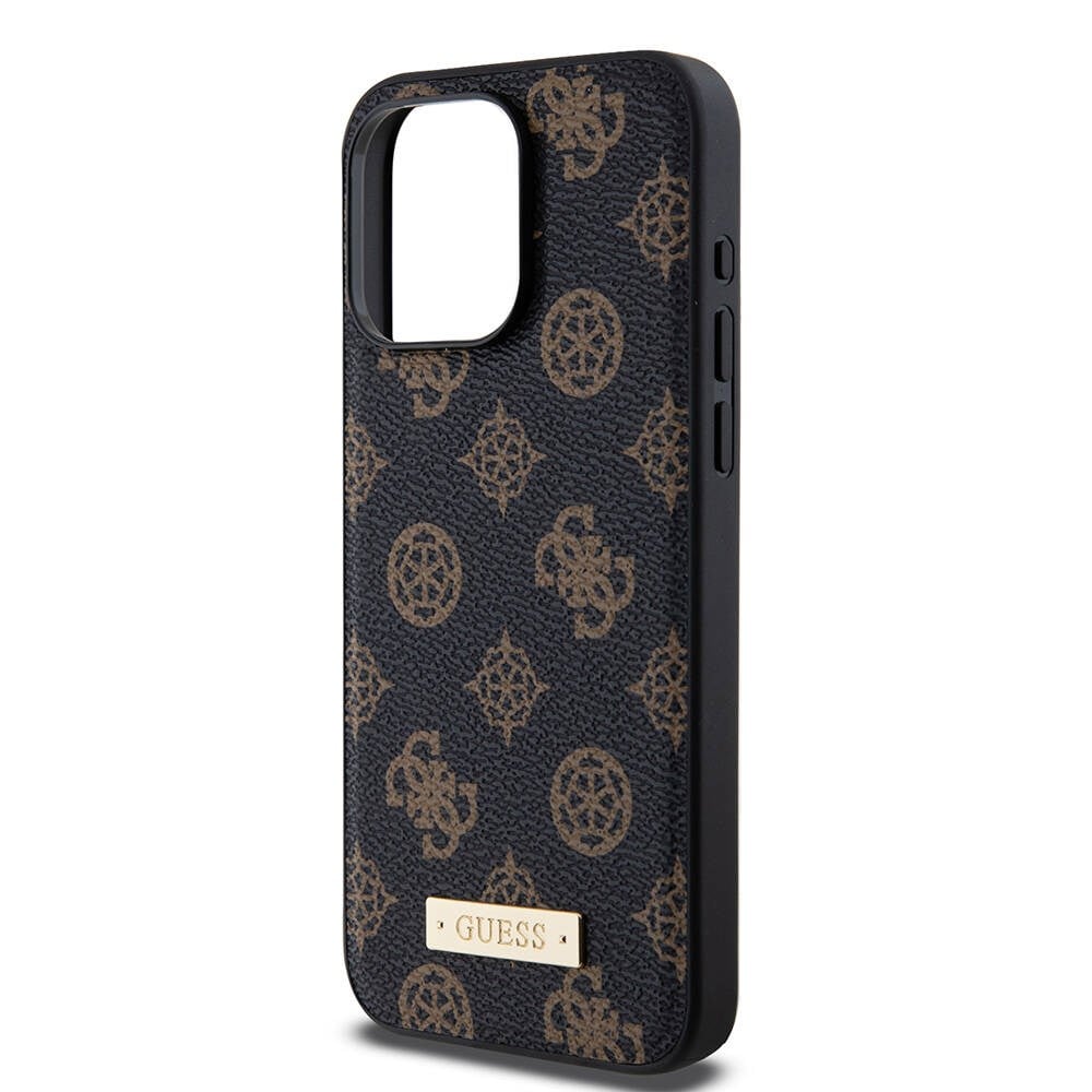 Apple iPhone 14 Pro Max Kılıf Guess M-safe Şarj Özellikli PU Deri Desenli Metal Plaka Logolu Kapak