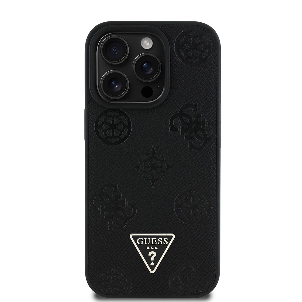 Apple iPhone 14 Pro Max Kılıf Guess Orjinal Lisanslı M-safe Şarj Özellikli Sıcak Baskılı Üçgen Logolu PU Deri Peony Kapak