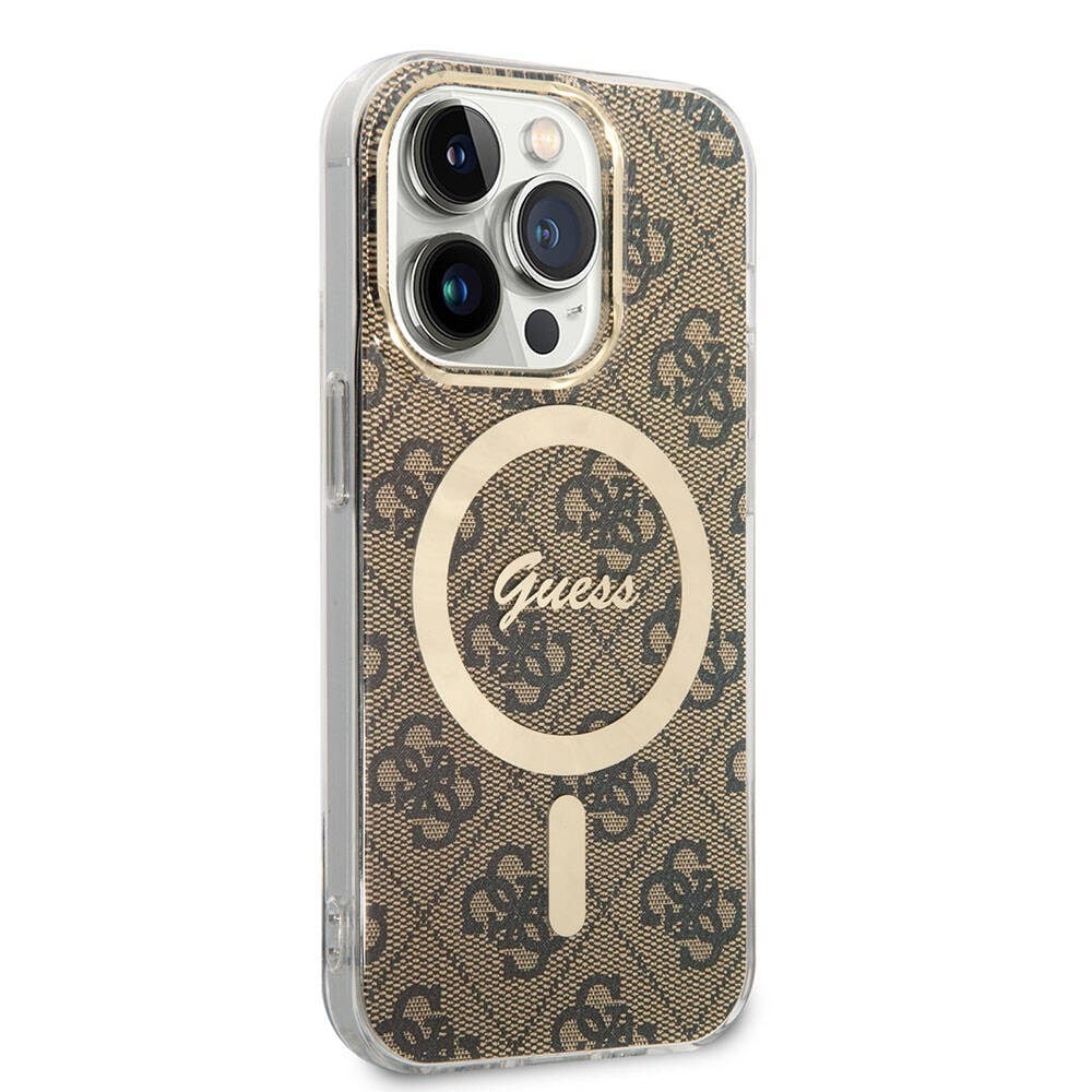 Apple iPhone 14 Pro Max Kılıf Guess Orjinal Lisanslı M-safe Şarj Özellikli Yazı Logolu 4G Desenli Kapak