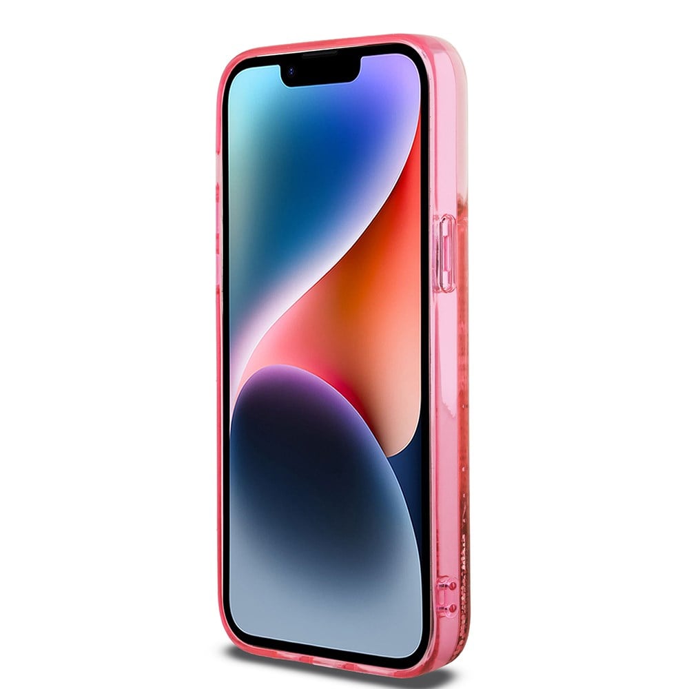 Apple iPhone 14 Pro Max Kılıf Guess Orjinal Lisanslı Transparan Sıvılı Simli Altın Çizgili Kapak