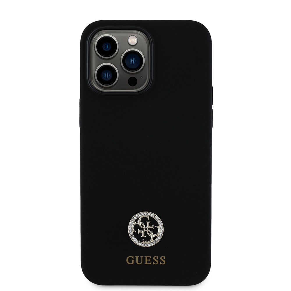 Apple iPhone 14 Pro Max Kılıf Guess Orjinal Lisanslı Yazı ve Taşlı 4G Logolu Silikon Kapak