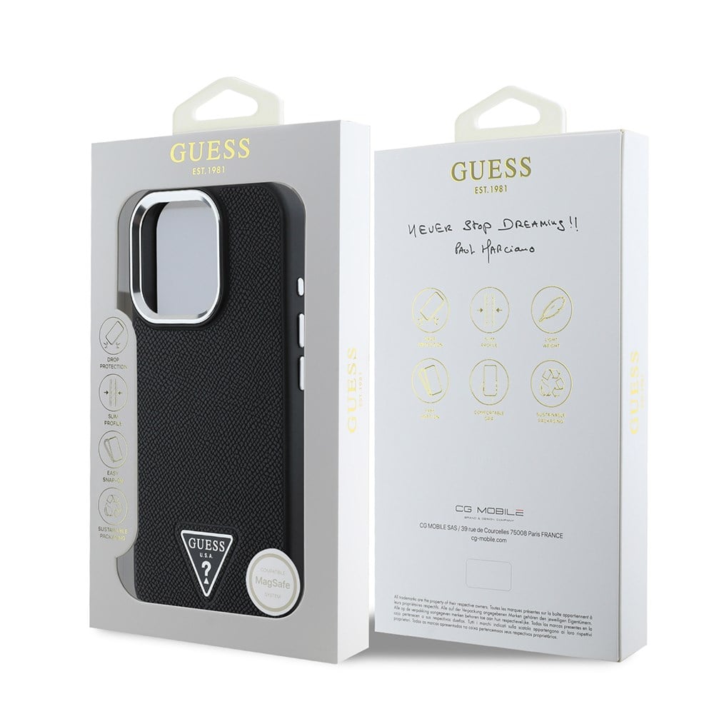 Apple iPhone 14 Pro Max Kılıf Guess Orjinal Lisanslı M-safe Şarj Özellikli Grained Triangle Kapak
