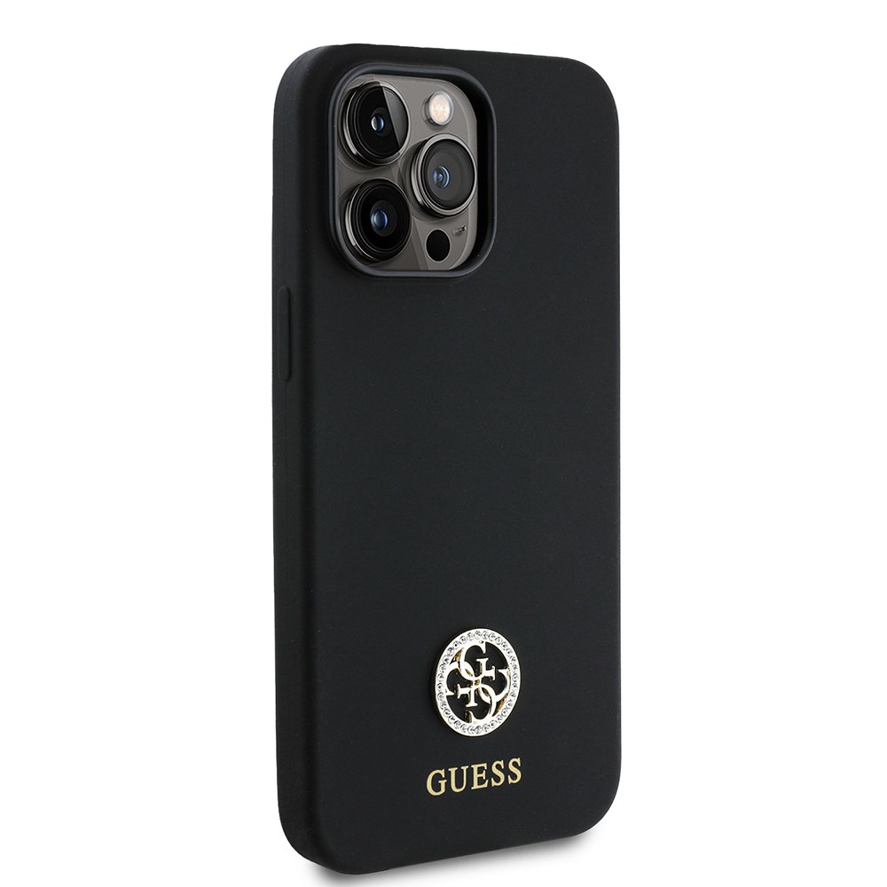 Apple iPhone 14 Pro Max Kılıf Guess Orjinal Lisanslı Yazı ve Taşlı 4G Logolu Silikon Kapak