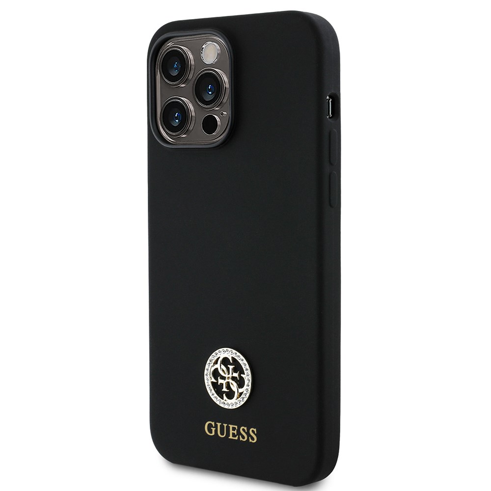 Apple iPhone 14 Pro Max Kılıf Guess Orjinal Lisanslı Yazı ve Taşlı 4G Logolu Silikon Kapak