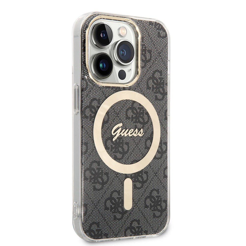 Apple iPhone 14 Pro Max Kılıf Guess Orjinal Lisanslı M-safe Şarj Özellikli Yazı Logolu 4G Desenli Kapak