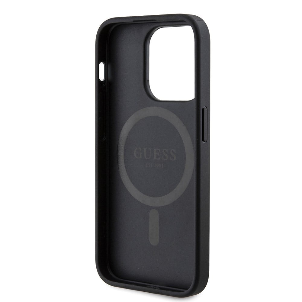Apple iPhone 14 Pro Max Kılıf Guess Orjinal Lisanslı M-safe Şarj Özellikli PU Üçgen Logo 4G Desenli Kapak