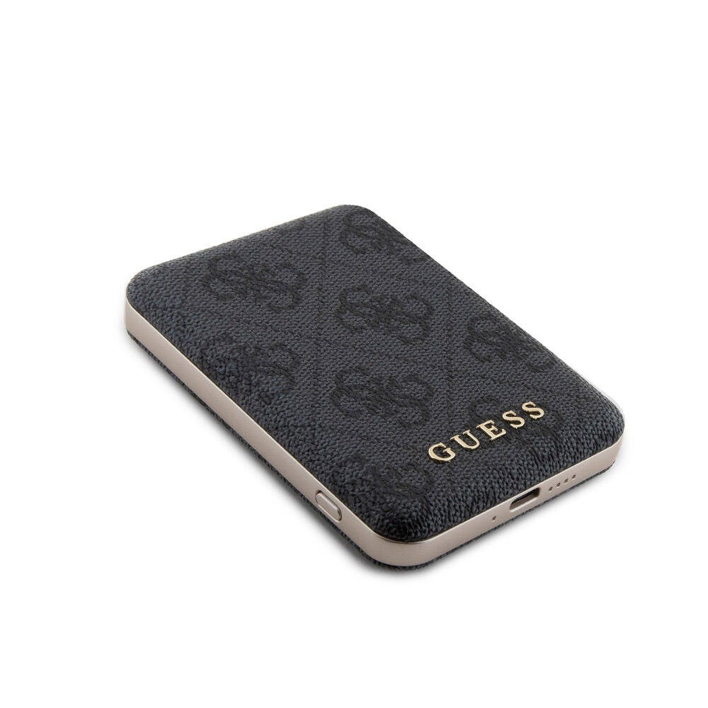 Apple iPhone 14 Pro Max Kılıf Guess Orjinal Lisanslı M-safe Şarj Özellikli Yazı Logolu 4G Desenli Kapak + Powerbank 5000mAh 2in1 Set