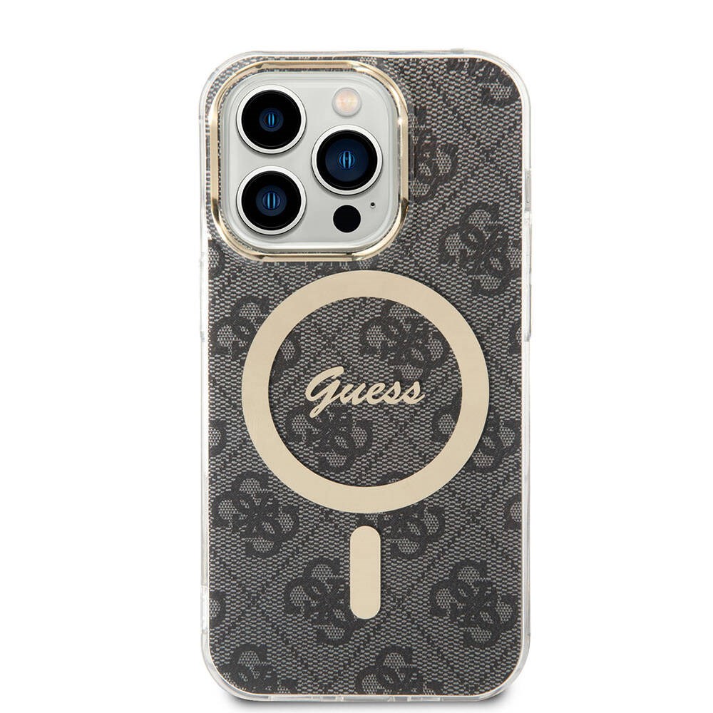 Apple iPhone 14 Pro Max Kılıf Guess Orjinal Lisanslı M-safe Şarj Özellikli Yazı Logolu 4G Desenli Kapak