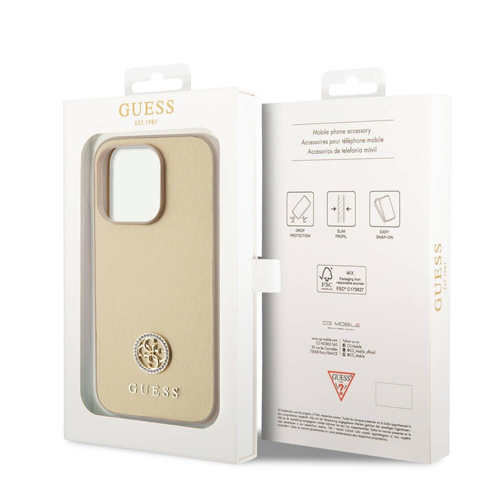 Apple iPhone 14 Pro Max Kılıf Guess Orjinal Lisanslı Deri 4G Metal Logo Strass Kapak