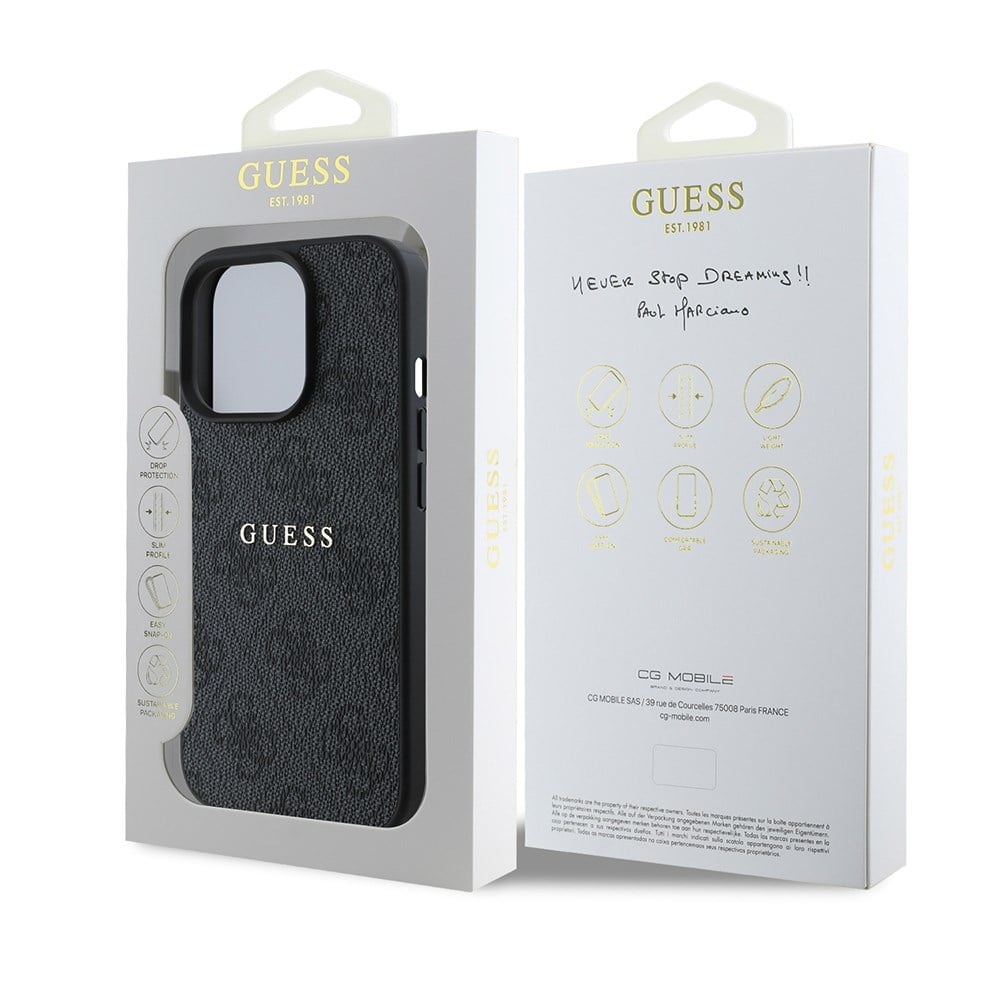 Apple iPhone 14 Pro Max Kılıf Guess Orjinal Lisanslı M-safe Şarj Özellikli 4G Desen Yazı Logolu Kapak