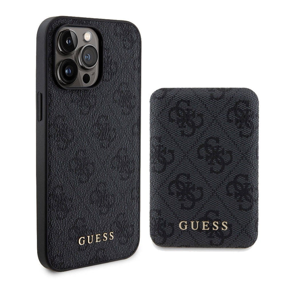 Apple iPhone 14 Pro Max Kılıf Guess Orjinal Lisanslı M-safe Şarj Özellikli Yazı Logolu 4G Desenli Kapak + Powerbank 5000mAh 2in1 Set