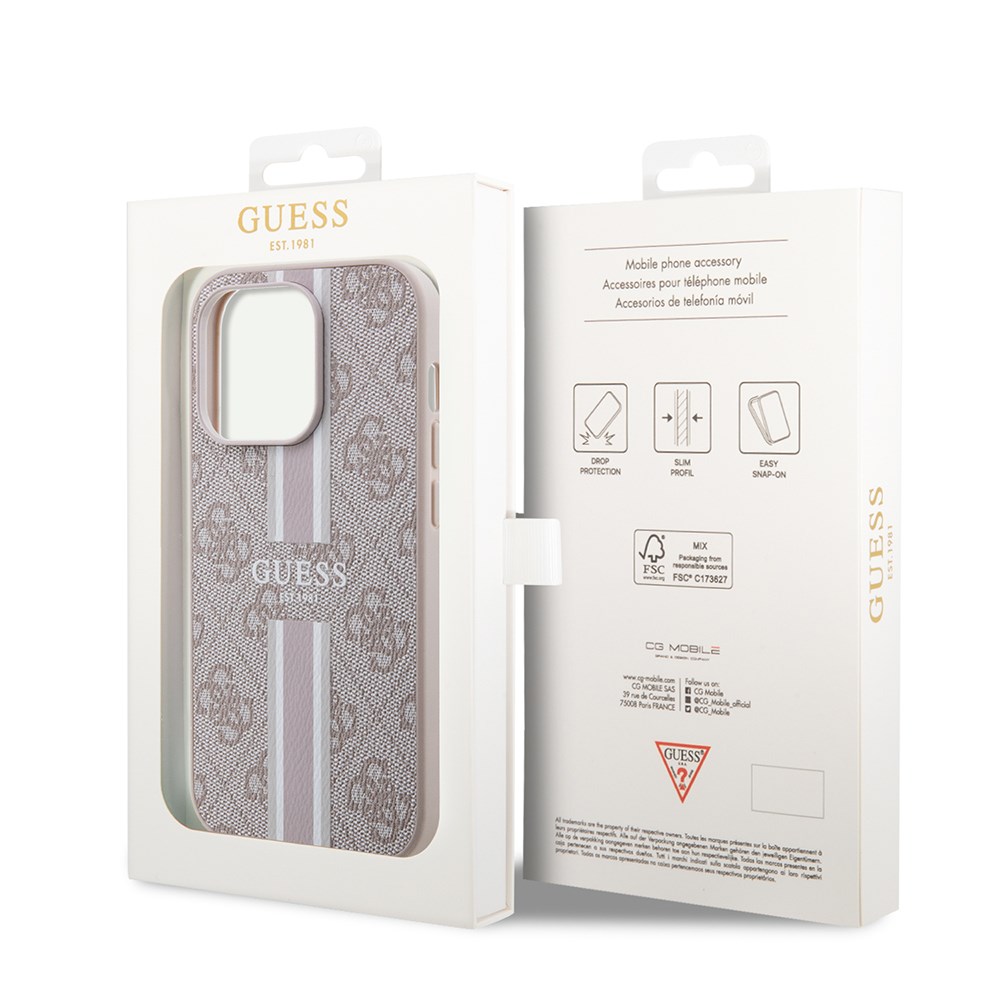 Apple iPhone 14 Pro Max Kılıf Guess Orjinal Lisanslı M-safe Şarj Özellikli 4G Şerit Tasarımlı Printed Kapak