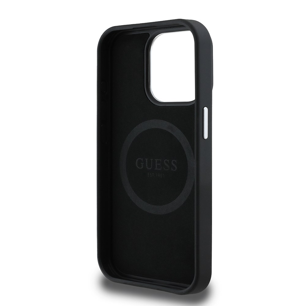 Apple iPhone 14 Pro Max Kılıf Guess Orjinal Lisanslı M-safe Şarj Özellikli Grained Triangle Kapak