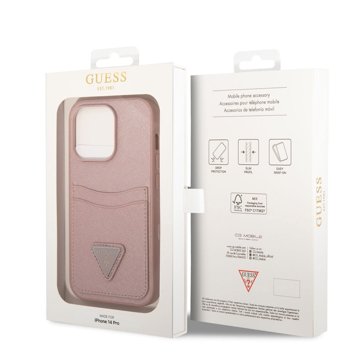 Apple iPhone 14 Pro Max Kılıf GUESS PU Safran Deri Kartlıklı Dizayn Kapak