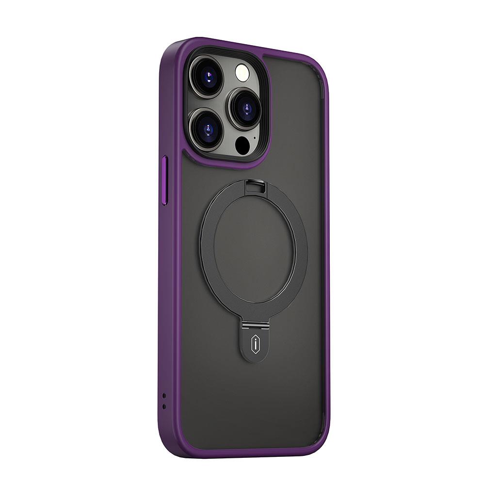 Apple iPhone 14 Pro Max Kılıf Wiwu ZMM-010 M-safe Şarj Özellikli Parmak İzi Bırakmayan Mat Transparan Standlı Kapak