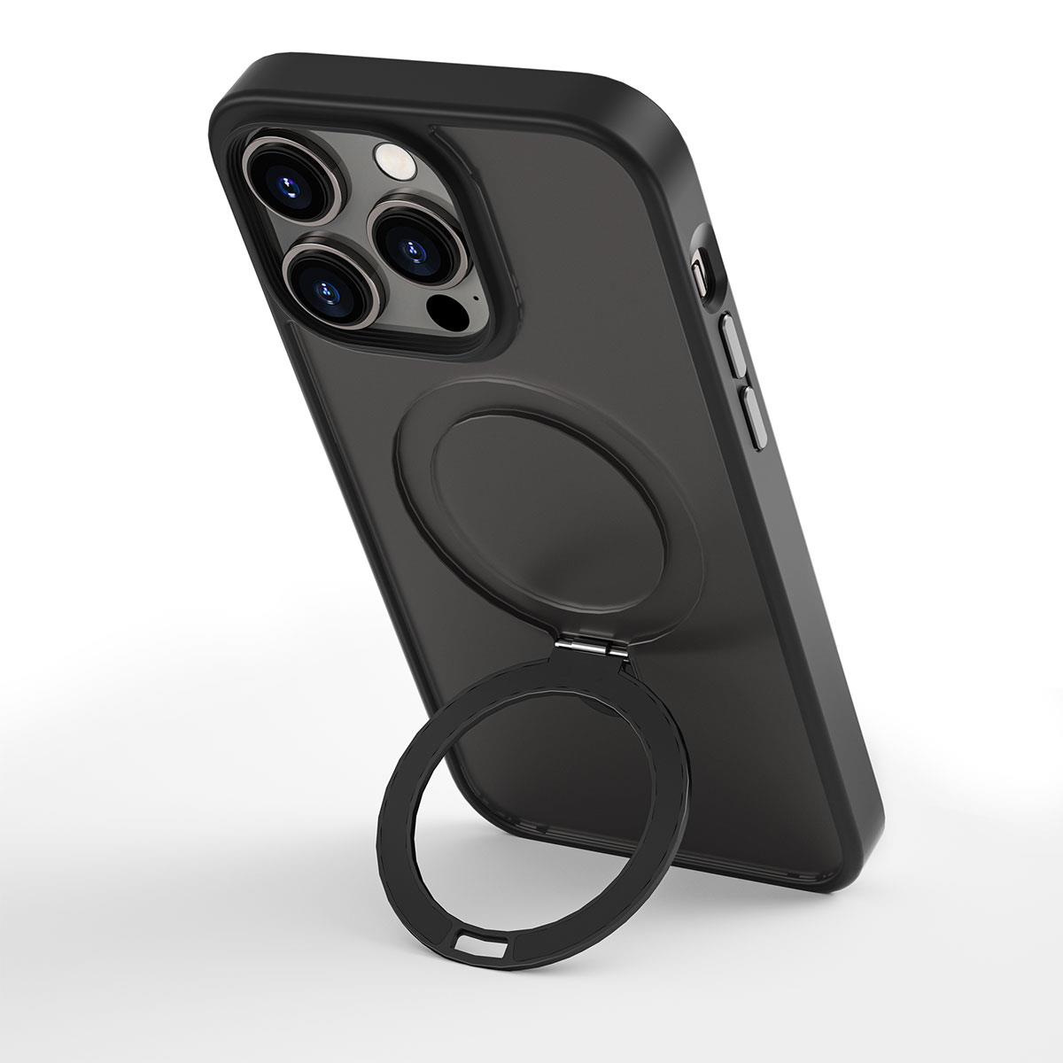 Apple iPhone 14 Pro Max Kılıf Wiwu ZMM-010 M-safe Şarj Özellikli Parmak İzi Bırakmayan Mat Transparan Standlı Kapak
