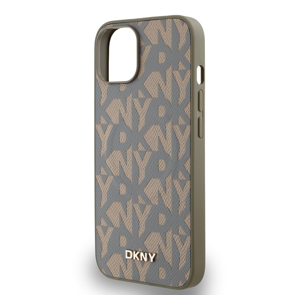 Apple iPhone 15 Kılıf DKNY Orjinal Lisanslı M-safe Şarj Özellikli 3D Yazılı Grid Pattern Kapak