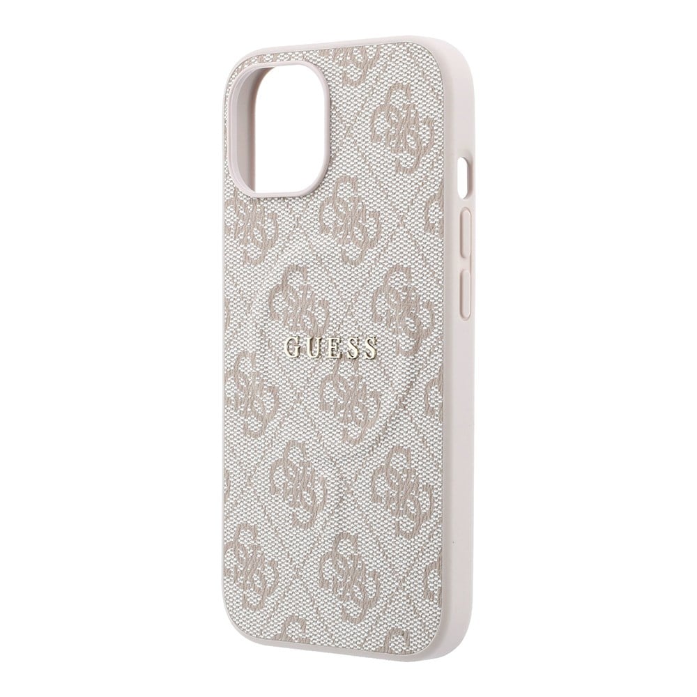 Apple iPhone 15 Kılıf Guess Orjinal Lisanslı M-safe Kabartmalı 4G Desenli Yazı Logolu Kapak
