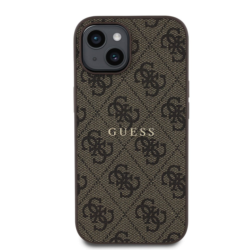 Apple iPhone 15 Kılıf Guess Orjinal Lisanslı M-safe Şarj Özellikli 4G Desen Yazı Logolu Kapak