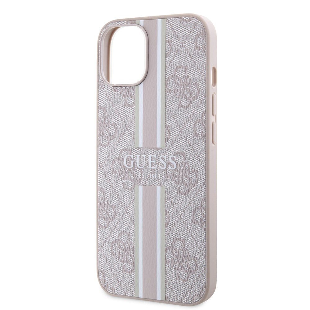 Apple iPhone 15 Kılıf Guess Orjinal Lisanslı M-safe Şarj Özellikli 4G Şerit Tasarımlı Printed Kapak
