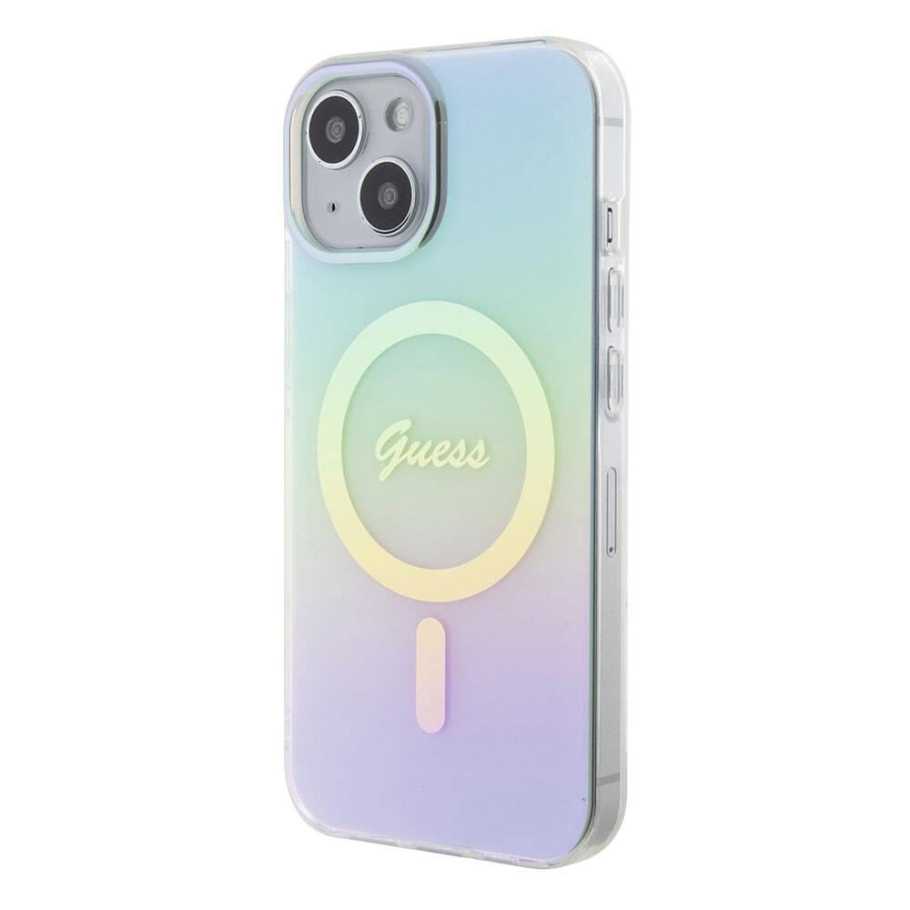 Apple iPhone 15 Kılıf Guess Orjinal Lisanslı M-safe Şarj Özellikli Yazı Logolu Iridescent Kapak