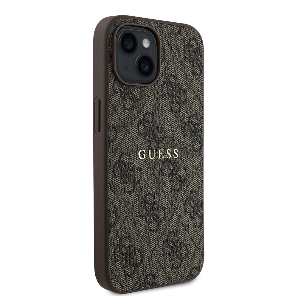 Apple iPhone 15 Kılıf Guess Orjinal Lisanslı M-safe Şarj Özellikli 4G Desen Yazı Logolu Kapak