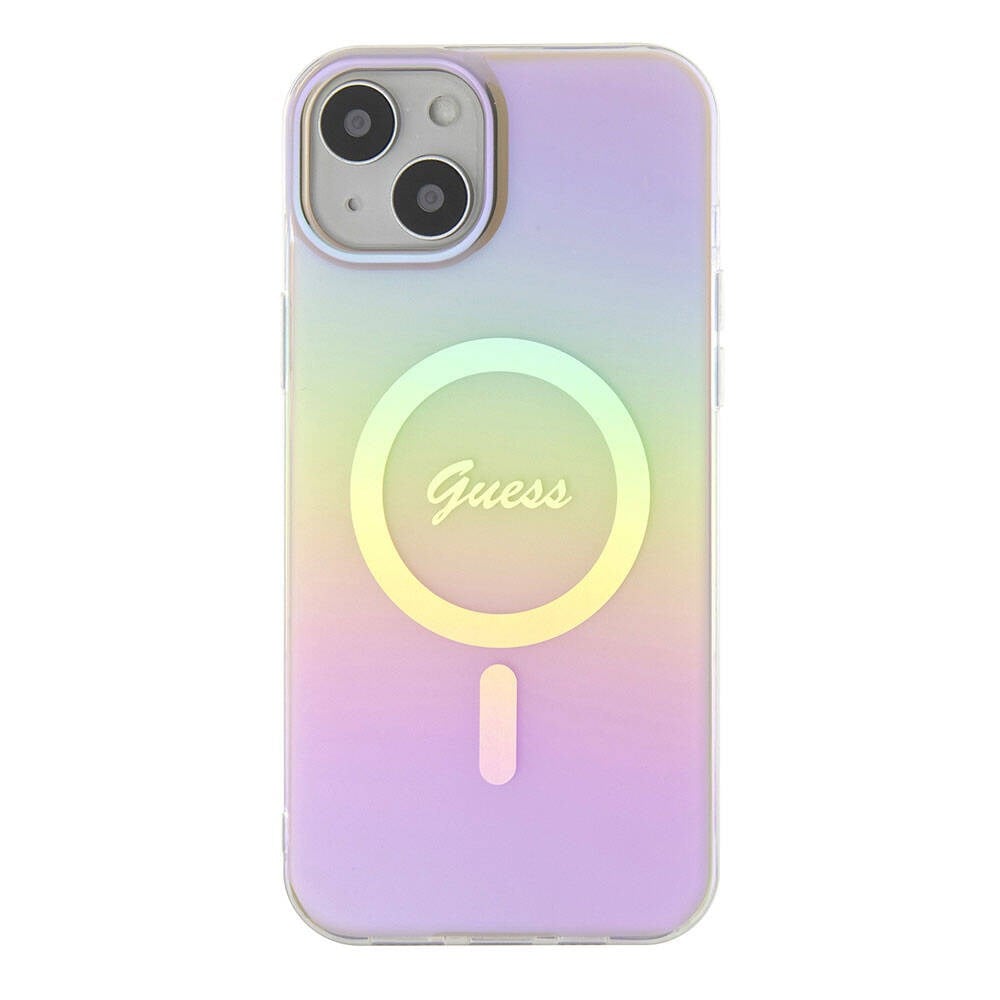 Apple iPhone 15 Kılıf Guess Orjinal Lisanslı M-safe Şarj Özellikli Yazı Logolu Iridescent Kapak
