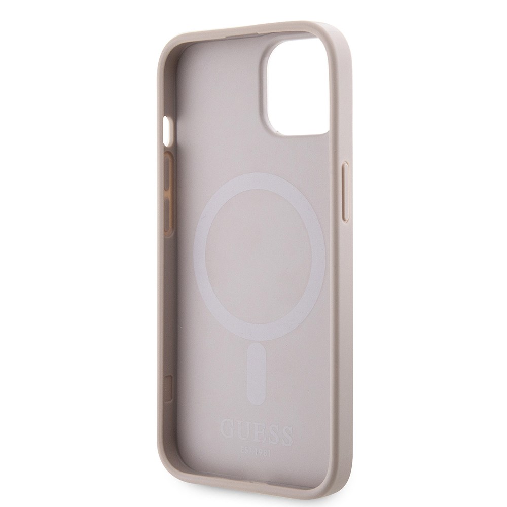 Apple iPhone 15 Kılıf Guess Orjinal Lisanslı M-safe Şarj Özellikli 4G Şerit Tasarımlı Printed Kapak