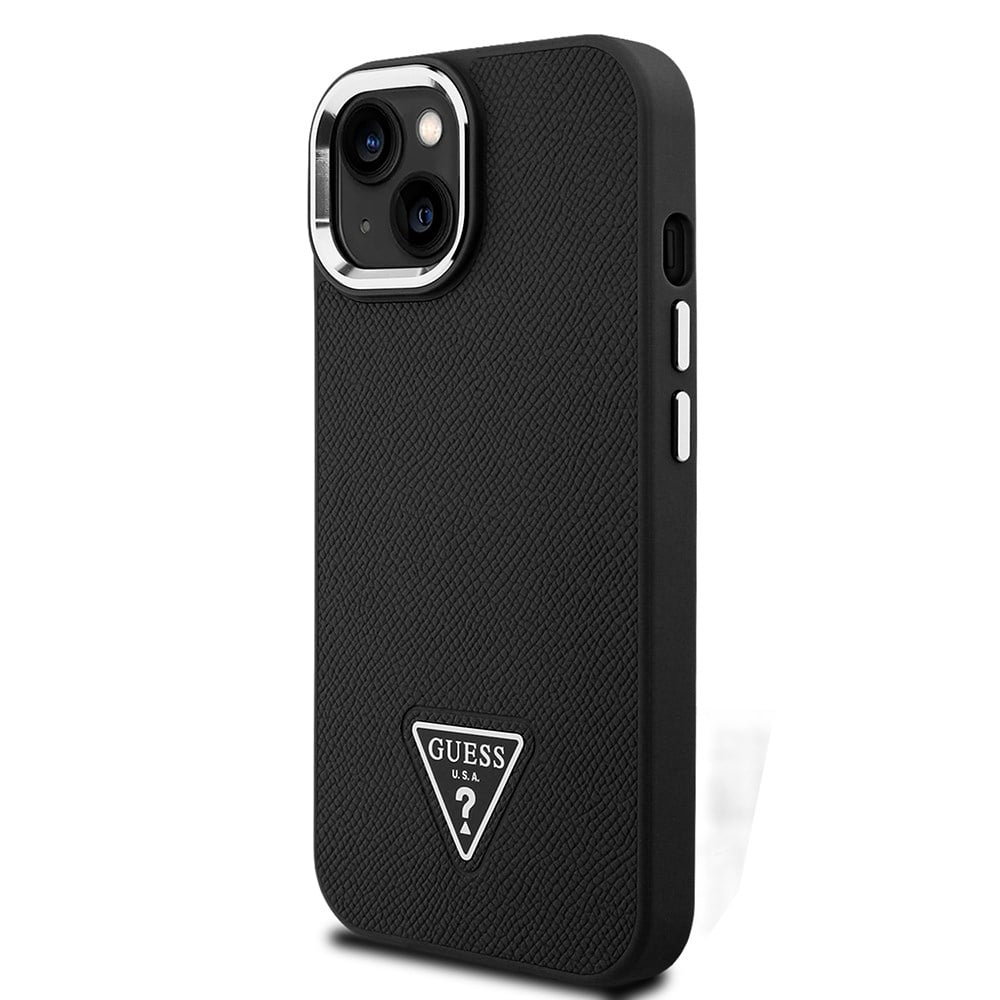 Apple iPhone 15 Kılıf Guess Orjinal Lisanslı M-safe Şarj Özellikli Grained Triangle Kapak