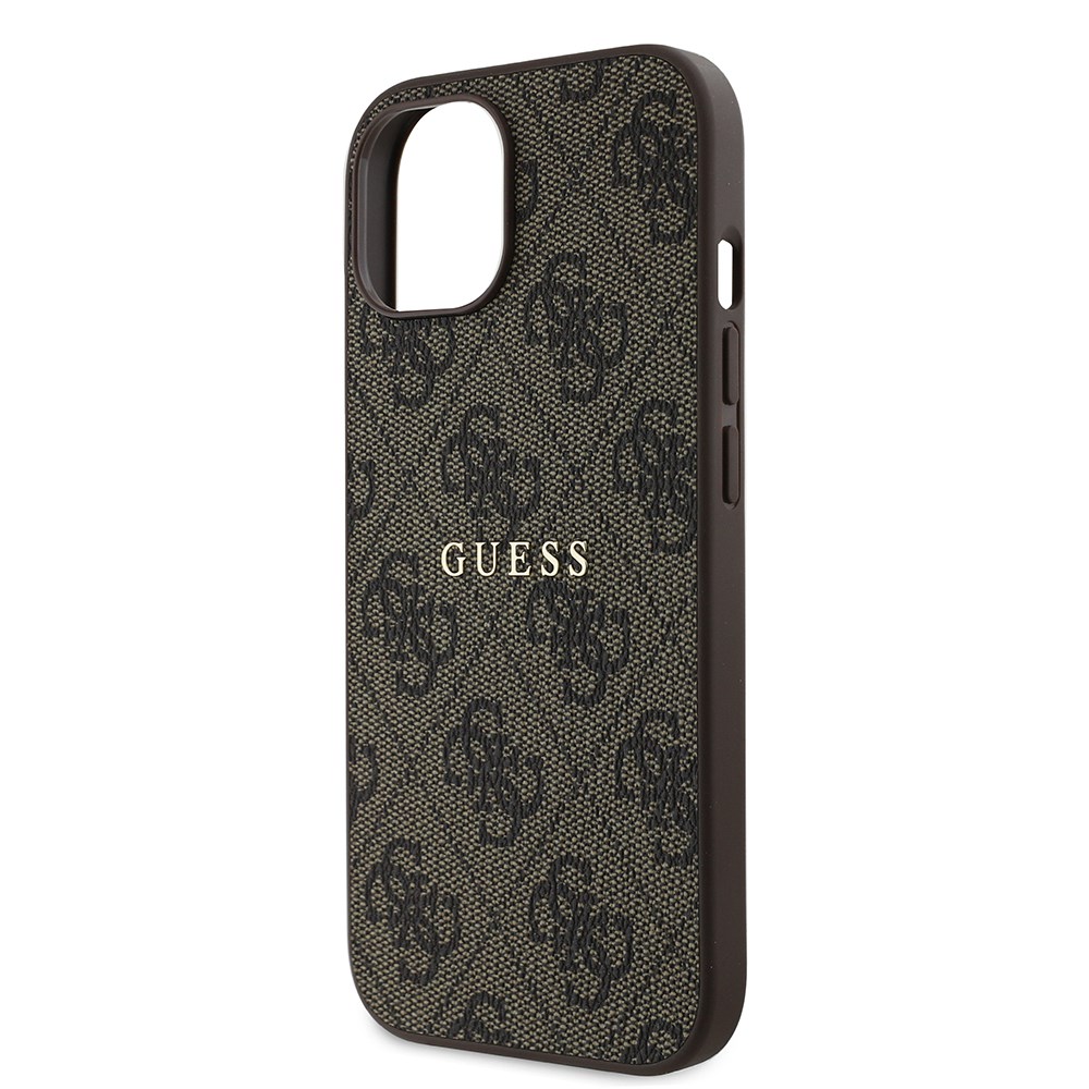 Apple iPhone 15 Kılıf Guess Orjinal Lisanslı M-safe Şarj Özellikli 4G Desen Yazı Logolu Kapak