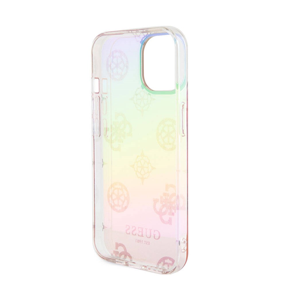 Apple iPhone 15 Kılıf Guess Orjinal Lisanslı Desenli Yazı Logolu Askı İpli Holografik Glitter Peony Kapak