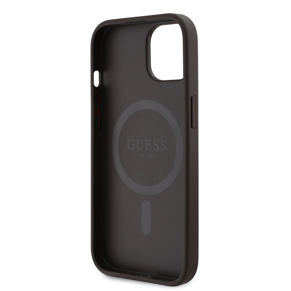 Apple iPhone 15 Kılıf Guess Orjinal Lisanslı M-safe Şarj Özellikli 4G Desen Yazı Logolu Kapak