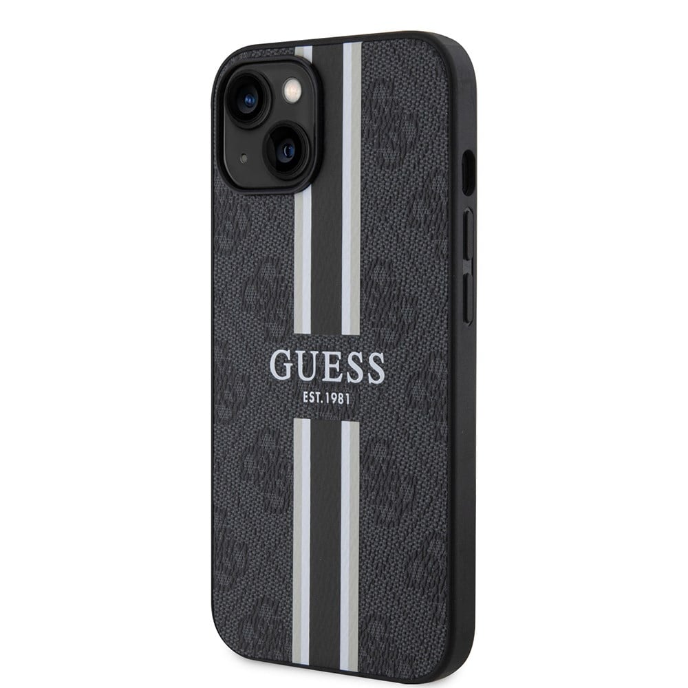 Apple iPhone 15 Kılıf Guess Orjinal Lisanslı M-safe Şarj Özellikli 4G Şerit Tasarımlı Printed Kapak