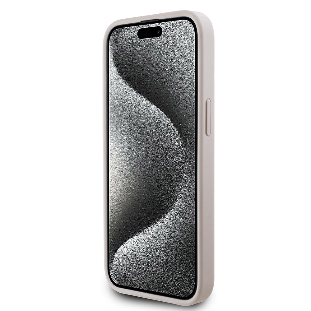 Apple iPhone 15 Kılıf Guess Orjinal Lisanslı M-safe Şarj Özellikli PU Üçgen Logo 4G Desenli Kapak