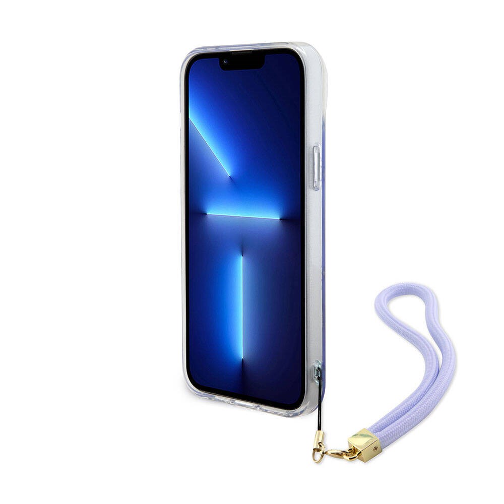 Apple iPhone 15 Kılıf Guess Orjinal Lisanslı Desenli Yazı Logolu Askı İpli Holografik Glitter Peony Kapak