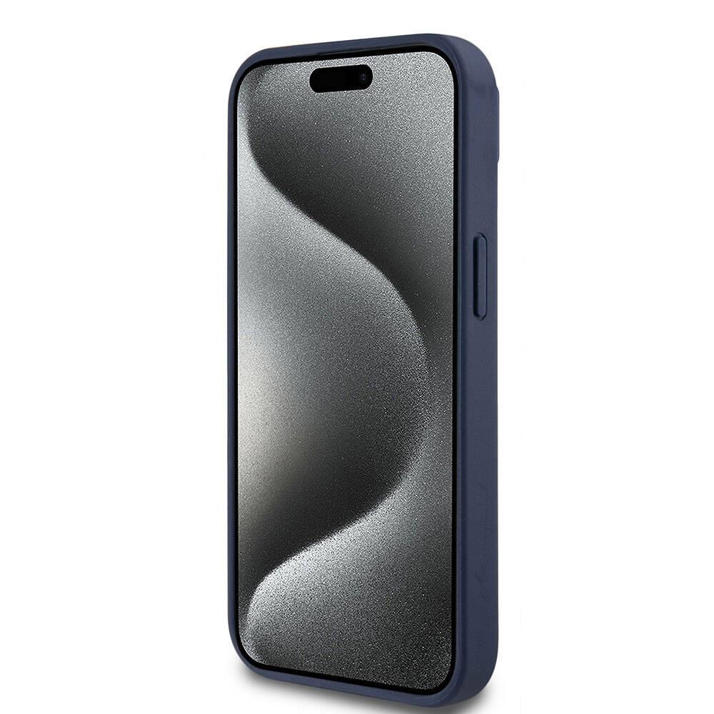 Apple iPhone 15 Kılıf Lacoste Orjinal Lisanslı M-safe Şarj Özellikli PU Deri Görünümlü Kartlıklı Karışık Monogram Desenli Kapak