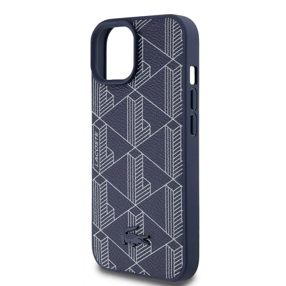 Apple iPhone 15 Kılıf Lacoste Orjinal Lisanslı M-safe Şarj Özellikli PU Deri Görünümlü Karışık Monogram Desenli Kapak