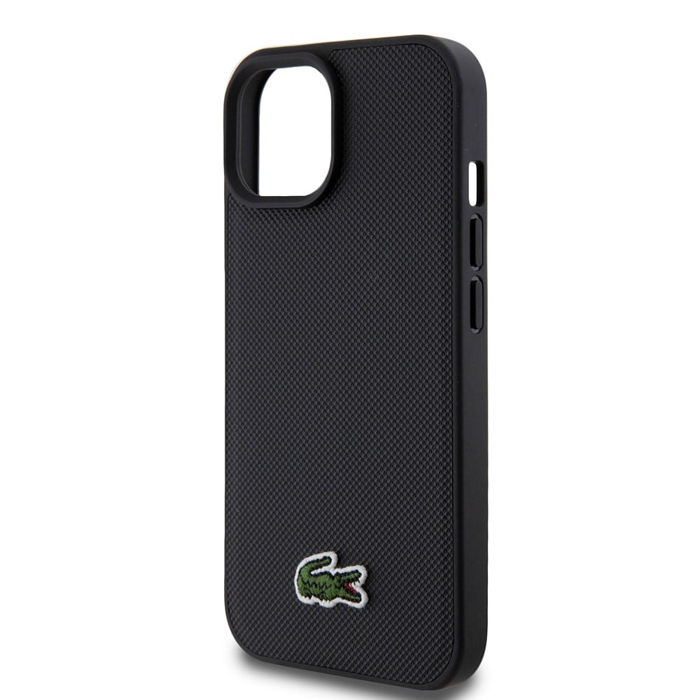 Apple iPhone 15 Kılıf Lacoste Orjinal Lisanslı PU Pike Desenli Arka Yüzey İkonik Timsah Dokuma Logolu Kapak + Type-C Kablo 1.5m