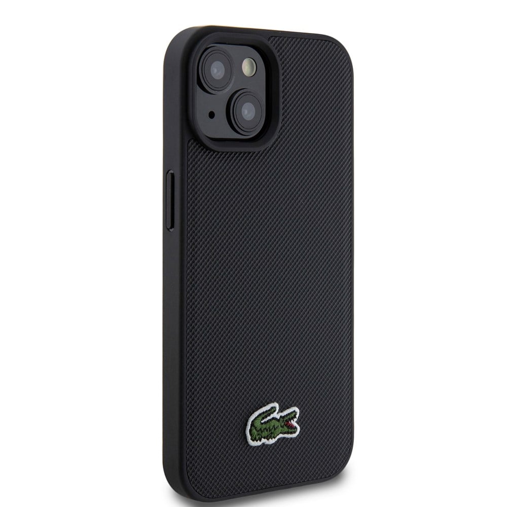 Apple iPhone 15 Kılıf Lacoste Orjinal Lisanslı PU Pike Desenli Arka Yüzey İkonik Timsah Dokuma Logolu Kapak + Type-C Kablo 1.5m