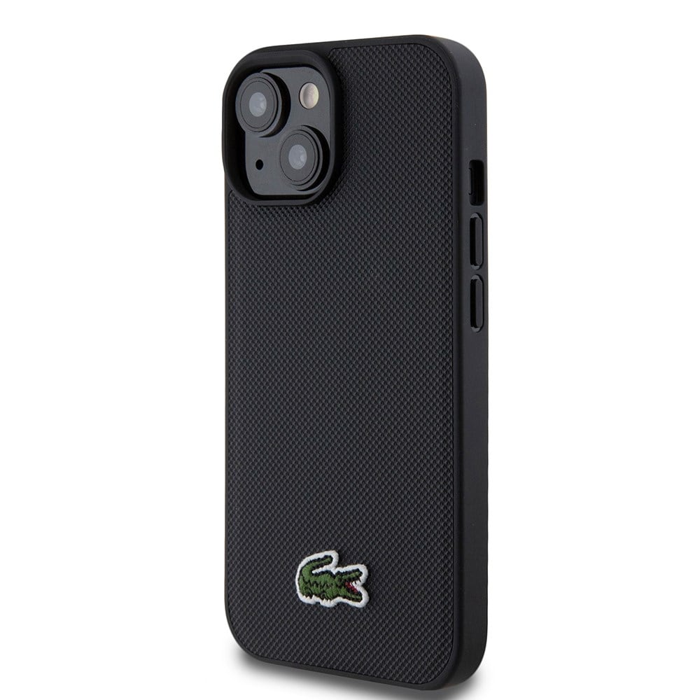 Apple iPhone 15 Kılıf Lacoste Orjinal Lisanslı PU Pike Desenli Arka Yüzey İkonik Timsah Dokuma Logolu Kapak + Type-C Kablo 1.5m