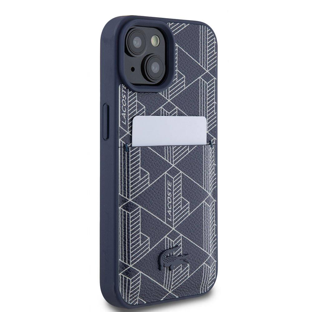 Apple iPhone 15 Kılıf Lacoste Orjinal Lisanslı M-safe Şarj Özellikli PU Deri Görünümlü Kartlıklı Karışık Monogram Desenli Kapak