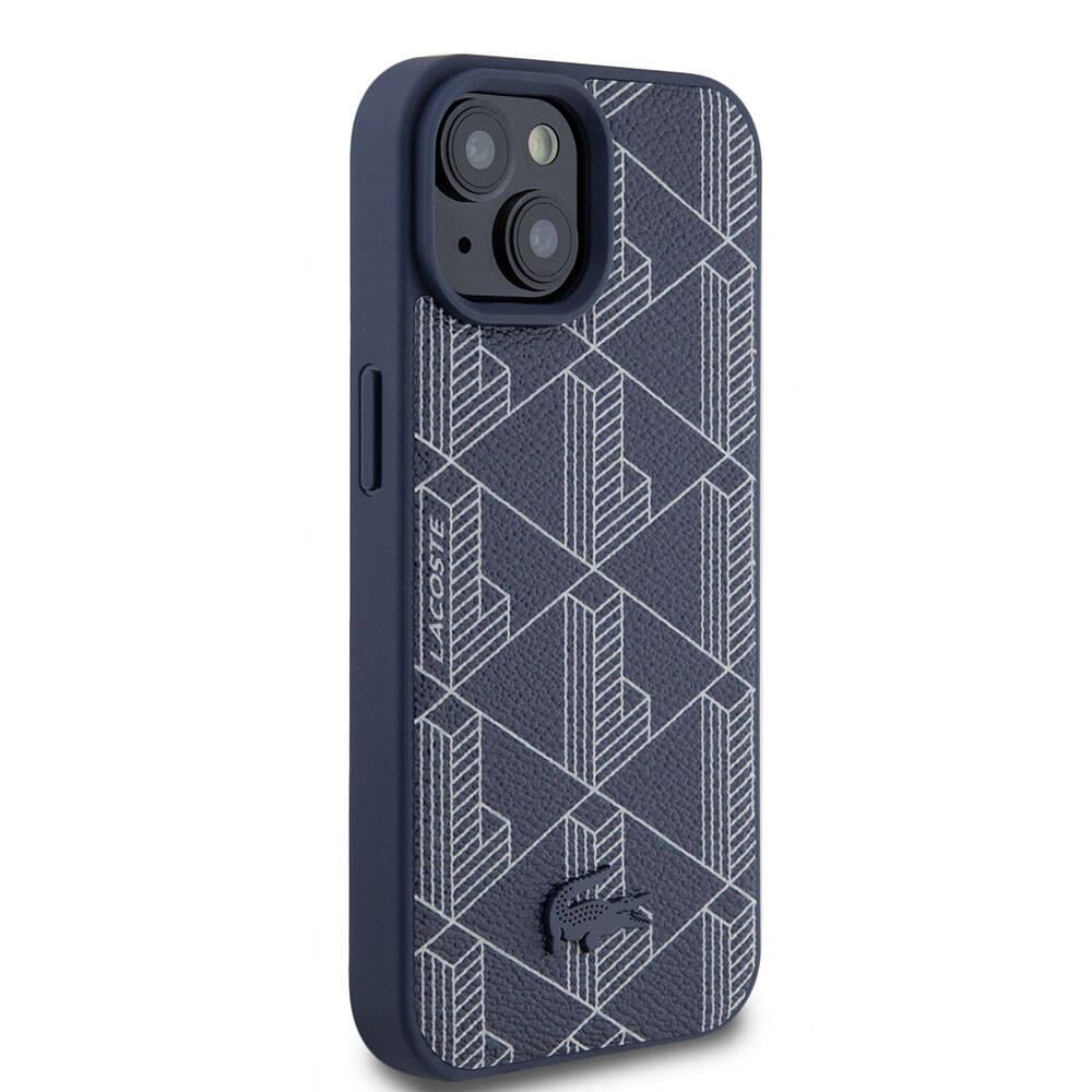 Apple iPhone 15 Kılıf Lacoste Orjinal Lisanslı M-safe Şarj Özellikli PU Deri Görünümlü Karışık Monogram Desenli Kapak