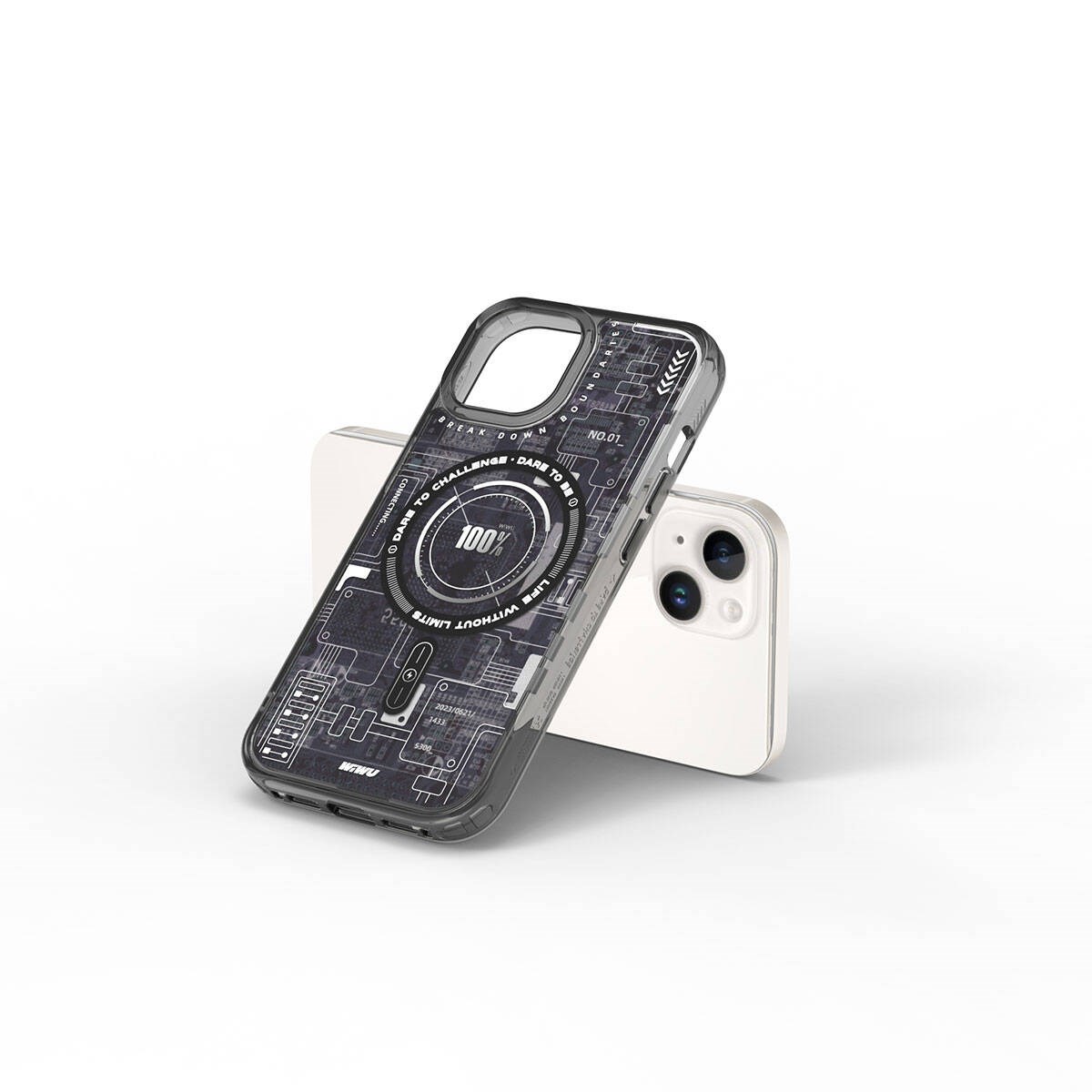 Apple iPhone 15 Kılıf M-safe Şarj Özellikli Desenli Wiwu Mecha Circuit H Serisi Kapak