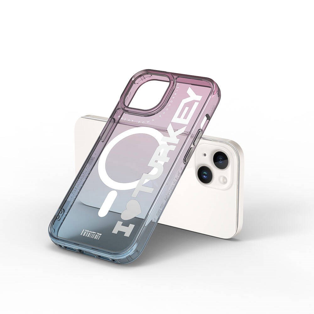 Apple iPhone 15 Kılıf M-safe Şarj Özellikli Transparan Renk Geçişli Wiwu Turkey C Serisi Kapak