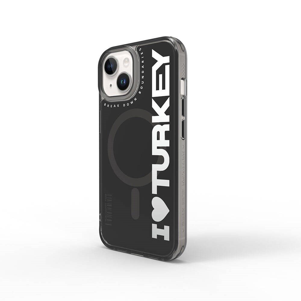 Apple iPhone 15 Kılıf M-safe Şarj Özellikli I Love Turkey Yazı Desenli Wiwu Turkey E Serisi Kapak