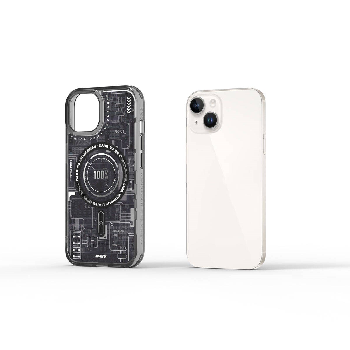 Apple iPhone 15 Kılıf M-safe Şarj Özellikli Desenli Wiwu Mecha Circuit H Serisi Kapak