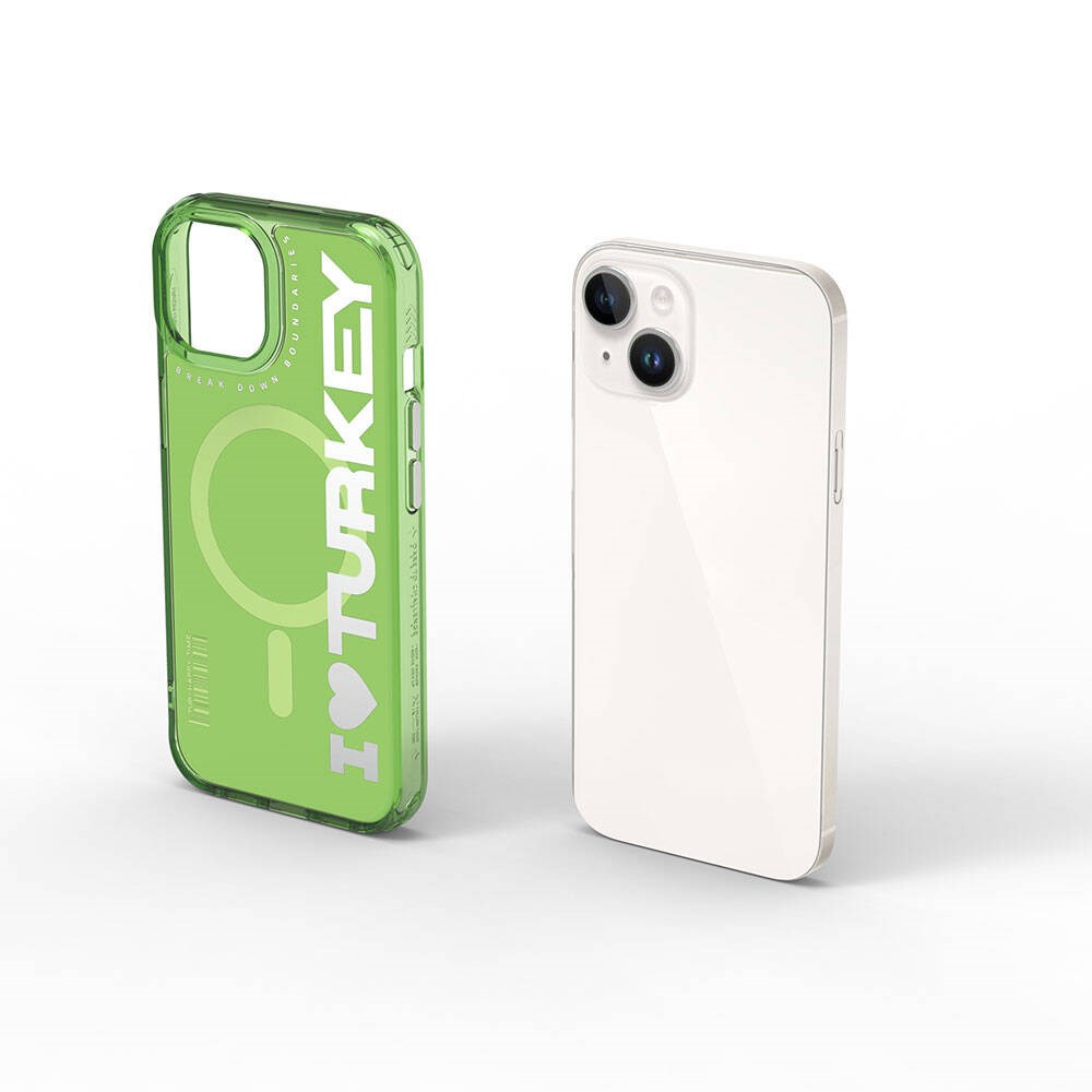Apple iPhone 15 Kılıf M-safe Şarj Özellikli I Love Turkey Yazı Desenli Wiwu Turkey E Serisi Kapak